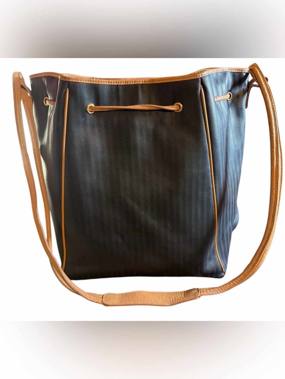 Fendi S.A.S Pequin Stripe Vintage Leather Bucket Crossbody Bag EUC